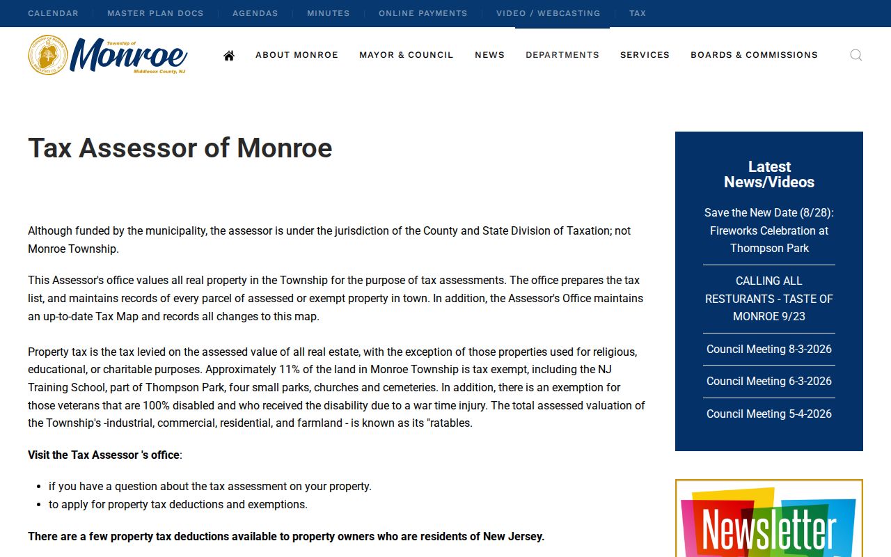 Monroe Township residents directory tax assessor portal