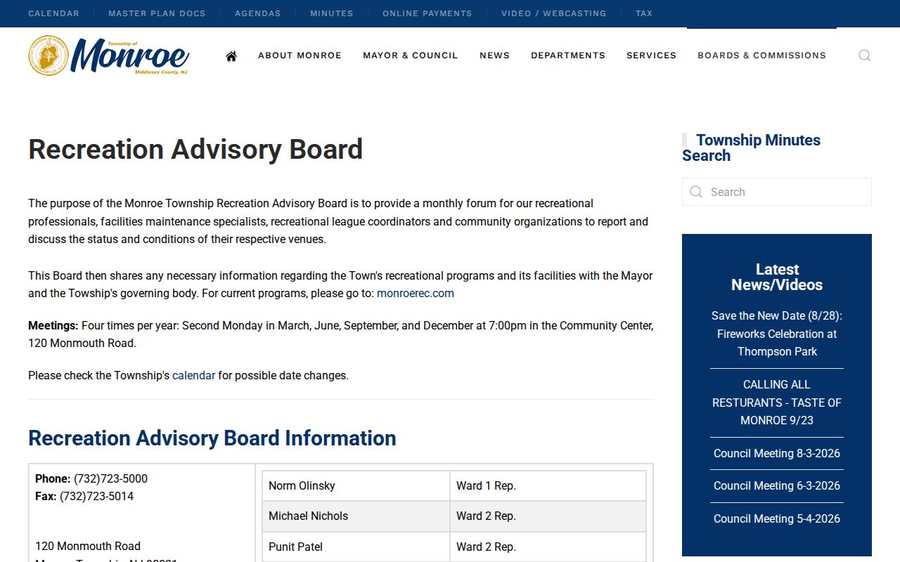 Monroe Township neighbors community research through the Recreation Advisory