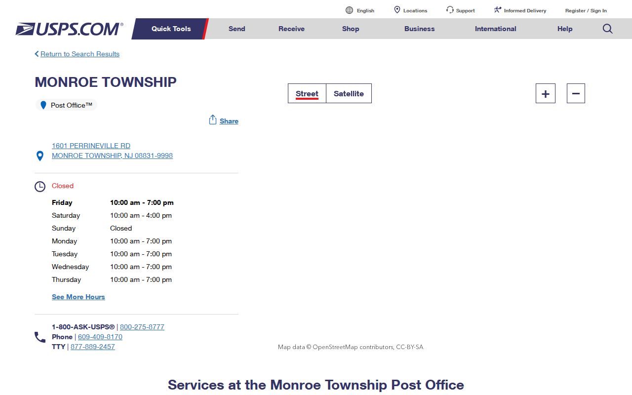 Monroe Township ZIP code directory post office details for 08831